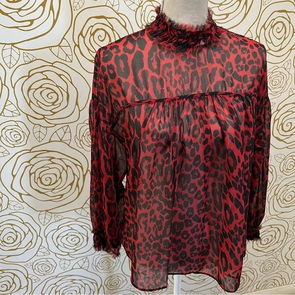 Zara high neck chiffon-like cheetah printed blouse - Picture 2 of 4